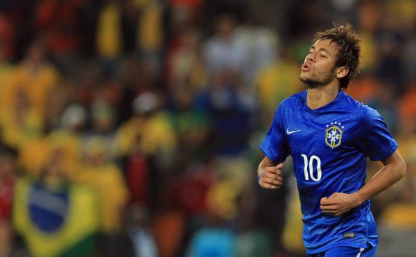 Neymar in a Brazil blue jersey, in the FIFA World Cup 2014