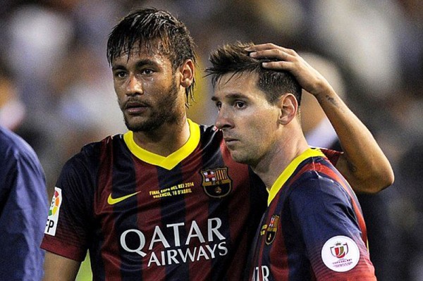 Neymar and Lionel Messi after losing the Clasico