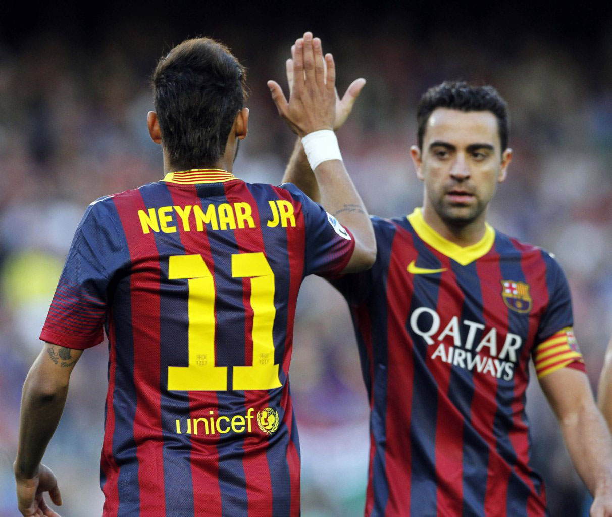 Neymar and Xavi in FC Barcelona