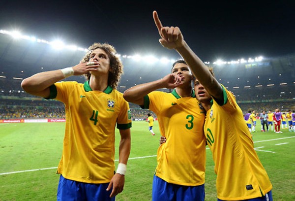 David Luiz, Thiago Silva and Neymar