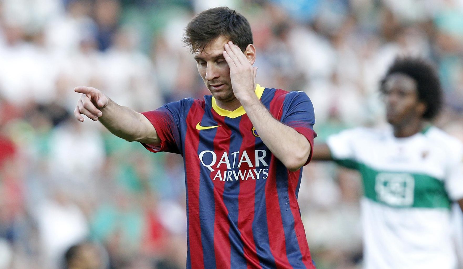 Messi looking sleepy in a Barcelona game in May of 2014