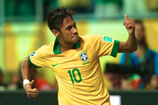 Neymar playing for the Brazilian National Team in 2014