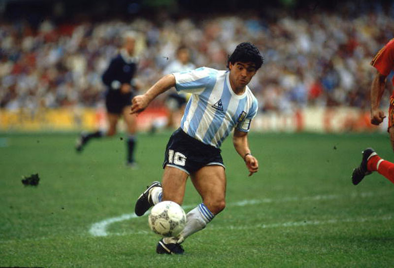 Diego Armando Maradona, playing for Argentina in the 80s