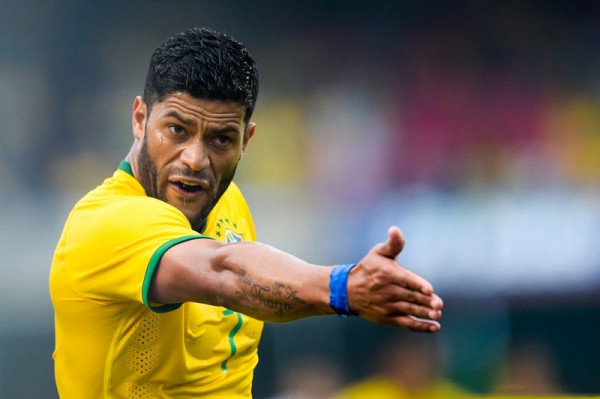 Hulk giving orders to his Brazilian teammates on the pitch