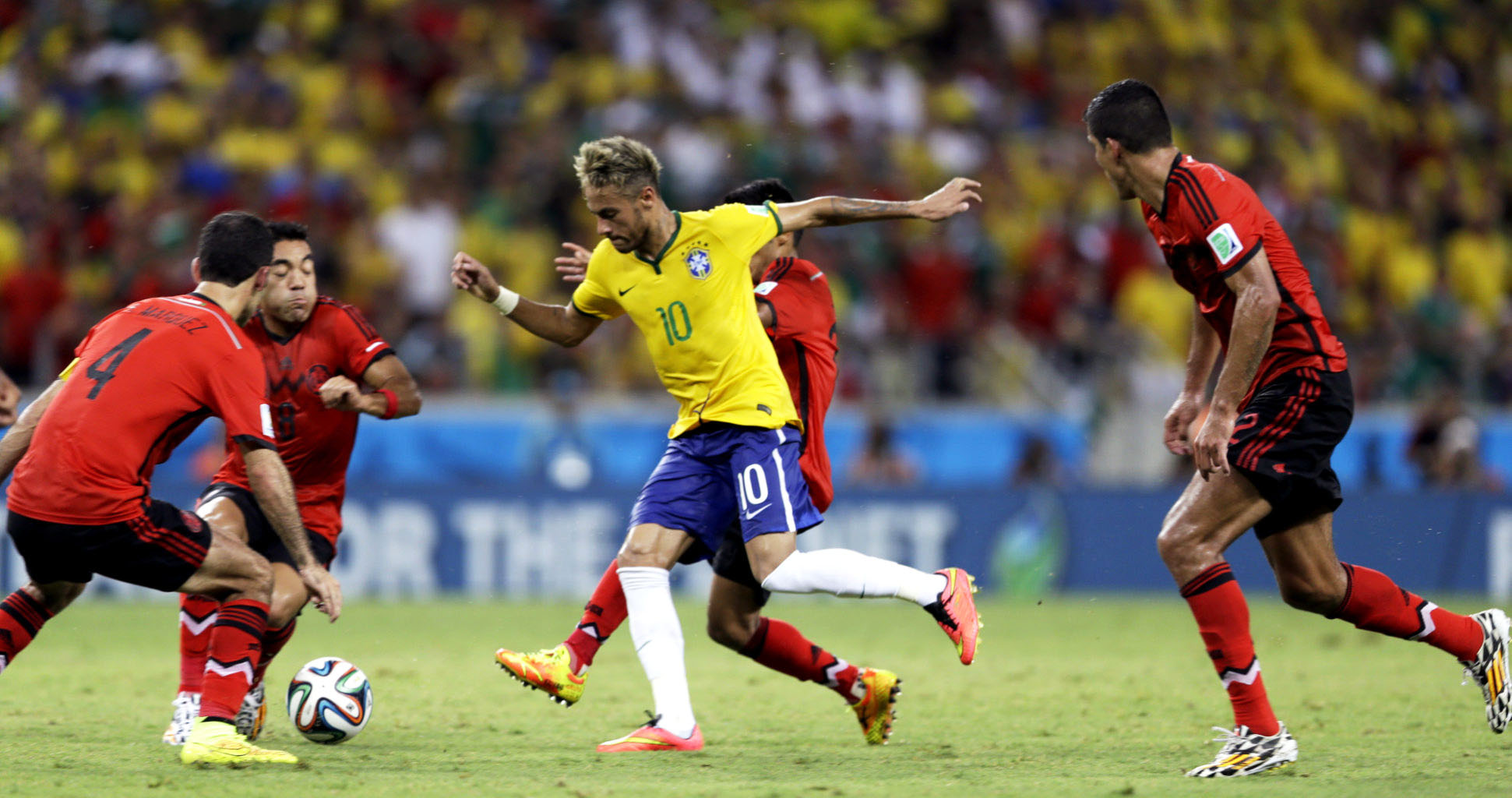 Neymar against Mexico in the FIFA World Cup 2014