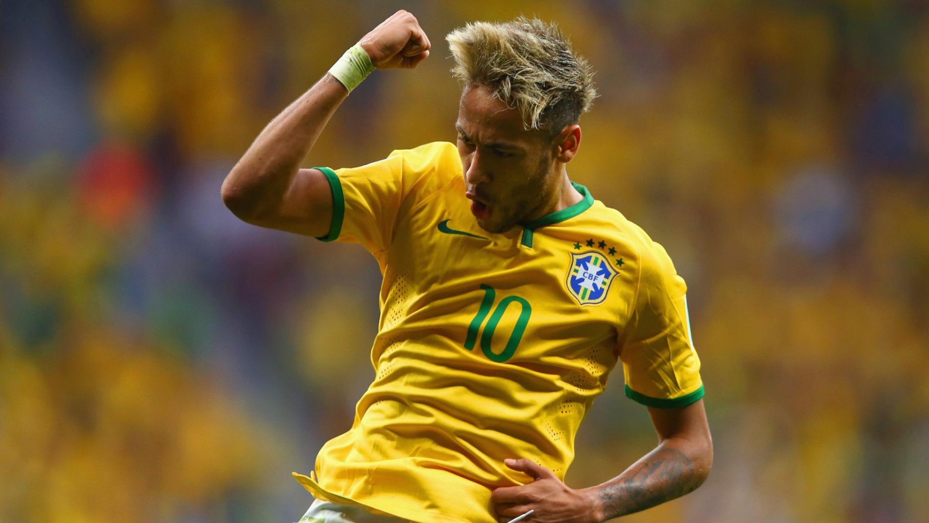 Neymar celebrating his goal in Brazil 4-1 Cameroon, in the FIFA World Cup 2014