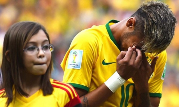 Neymar crying following an emotional Brazil National Anthem against Mexico