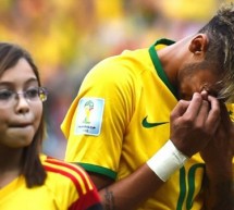 Neymar crying following an emotional Brazil National Anthem against Mexico
