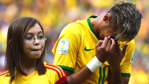 Neymar crying in Brazil's National Anthem, in the FIFA World Cup 2014