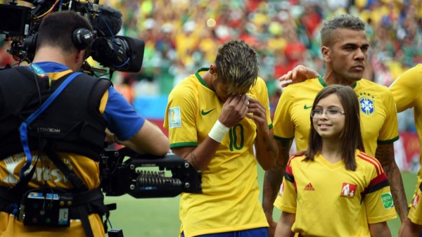 Neymar crying tears of emotion during Brazil's National Anthem in the FIFA World Cup 2014