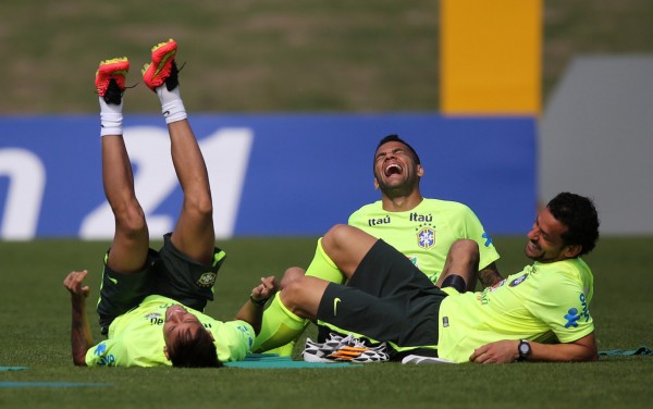 Neymar, Daniel Alves and Fred having a laugh