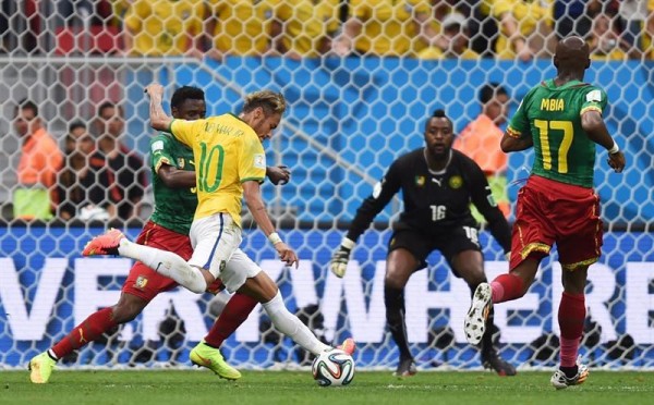Neymar goal in Brazil vs Cameroon, at the FIFA World Cup 2014