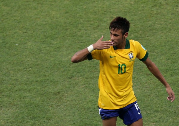 Neymar sending out kisses in the Brazil National Team