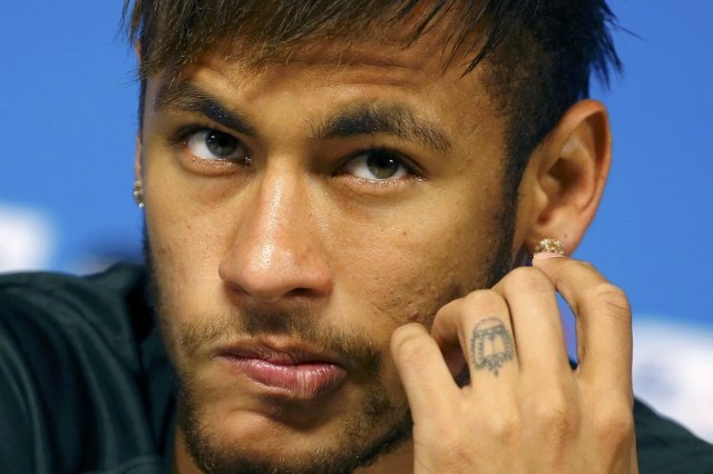 Neymar talking during a press conference
