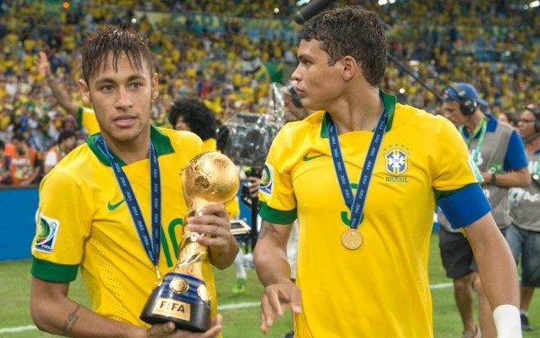 Neymar and Thiago Silva in Brazil World Cup 2014