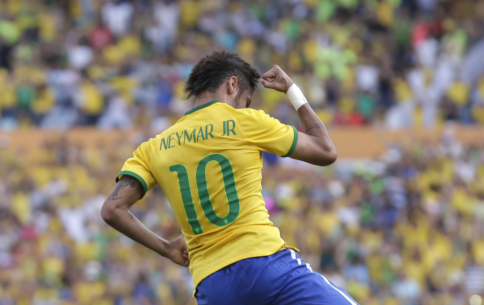 Neymar wearing Brazil's number 10 jersey in the FIFA World Cup in 2014
