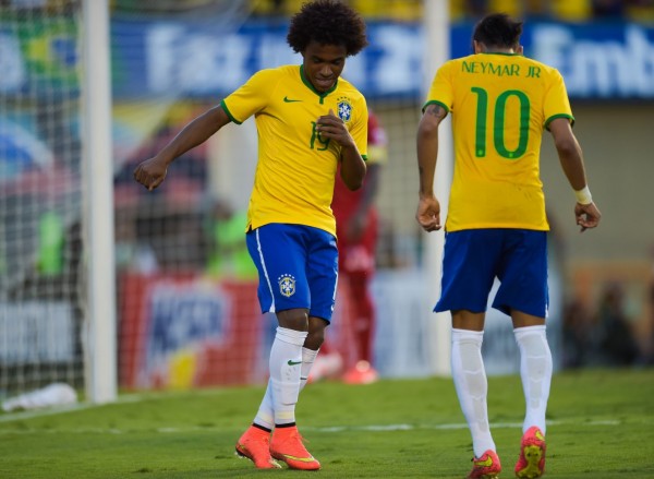 Willian and Neymar Jr dancing in Brazil