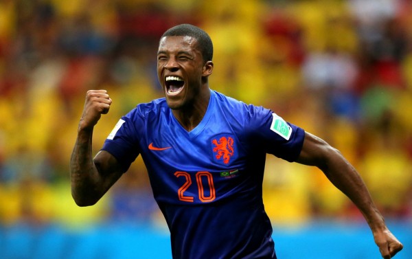 Georginio Wijnaldum goal for Netherlands, in the FIFA World Cup 2014