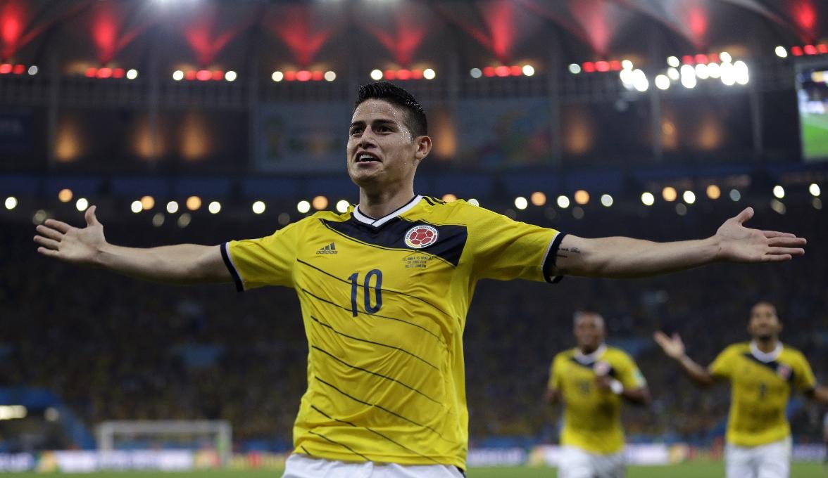 James Rodríguez playing for Colombia, in the 2014 FIFA World Cup