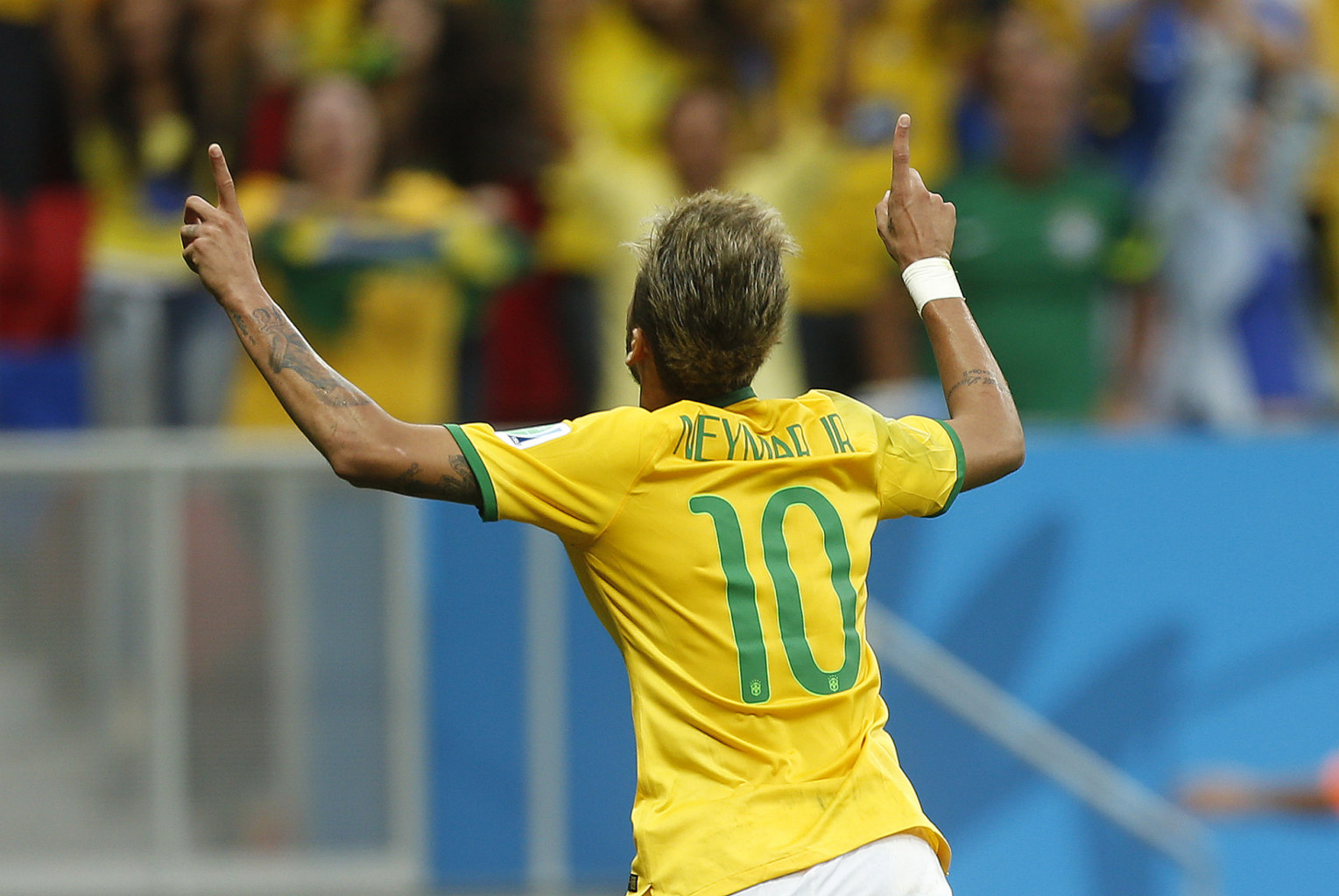 Neymar celebrating a goal in the World Cup