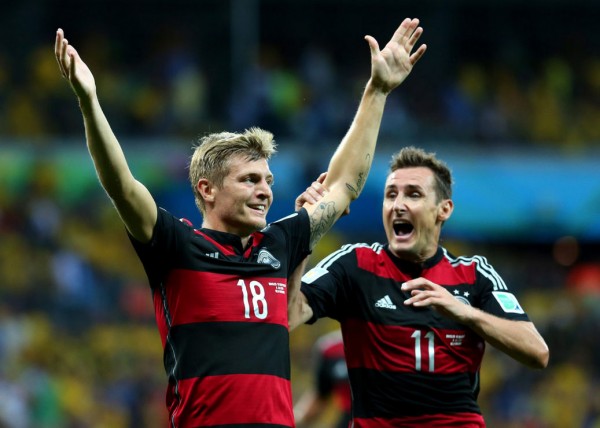 Toni Kroos celebrates Germany 7-1 win over Brazil, in the FIFA World Cup 2014