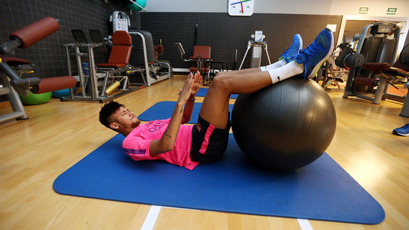 Neymar going through a fitness training plan, in his first 2014-15 pre-season day in Barcelona
