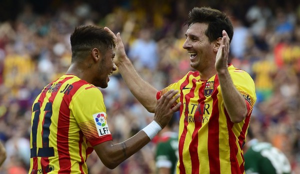 Neymar and Messi happy in FC Barcelona