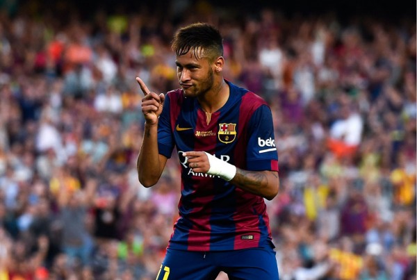 Neymar in a funny celebration in Barcelona