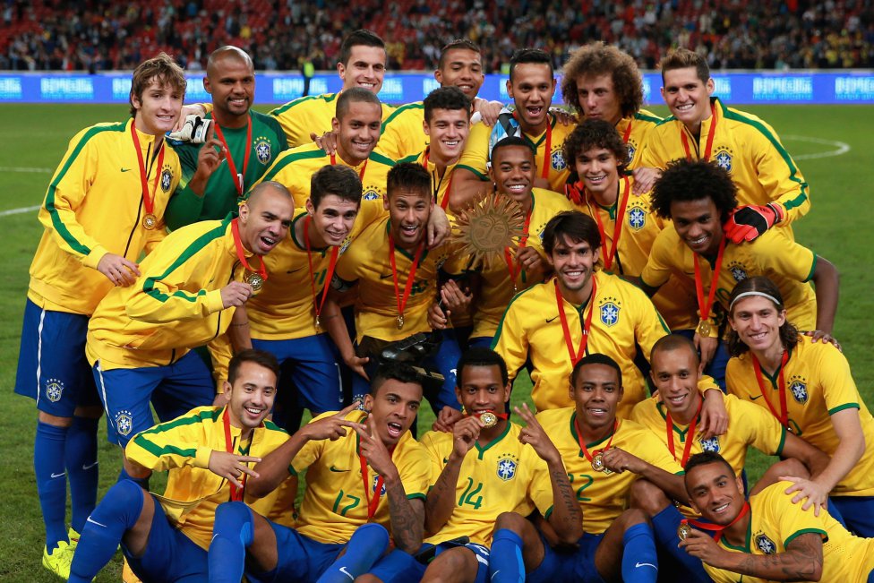 Brazilian players celebrating 2-0 win over Argentina