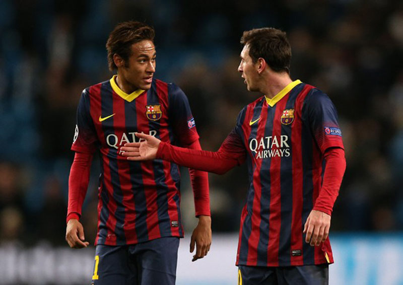 Neymar and Messi talking football
