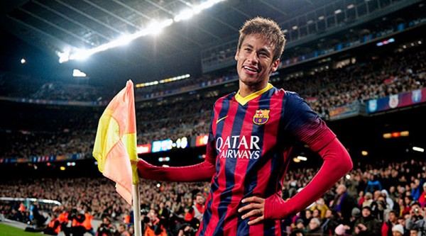 Neymar celebrating goal near the corner-kick flag