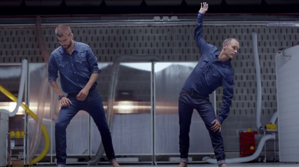 Piqué and Iniesta stretching in Replay's new advert