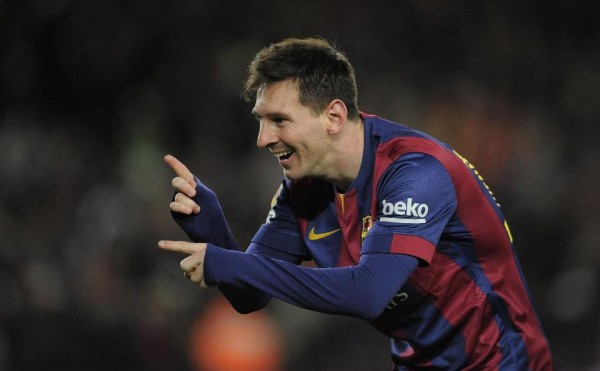 Lionel Messi celebrating his hat-trick with gestures