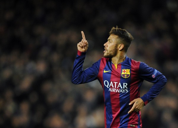 Neymar celebrating his goal in the Champions League