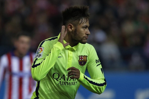 Neymar celebration at the Vicente Calderón, in Atletico Madrid vs Barcelona in 2015