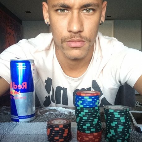 Neymar drinking Red Bull in a poker game