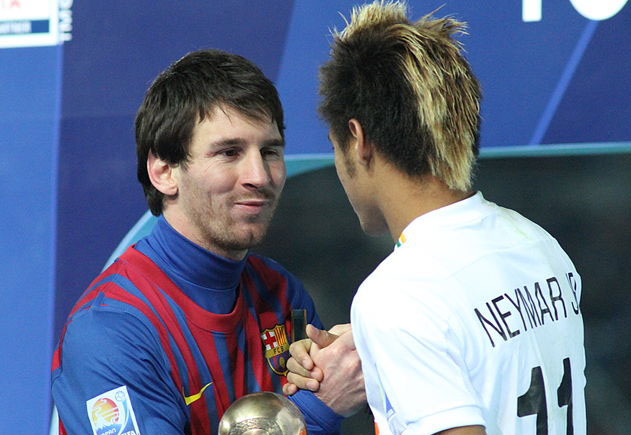 Messi and Neymar meeting each other