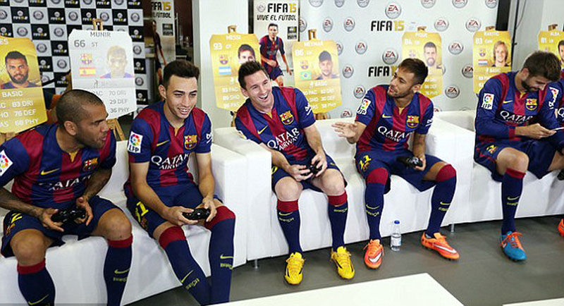 Messi and Neymar playing FIFA on PlayStation