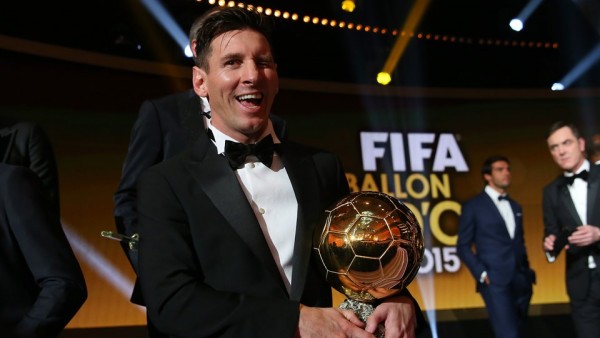 Messi winking after winning his 5th FIFA Ballon d'Or