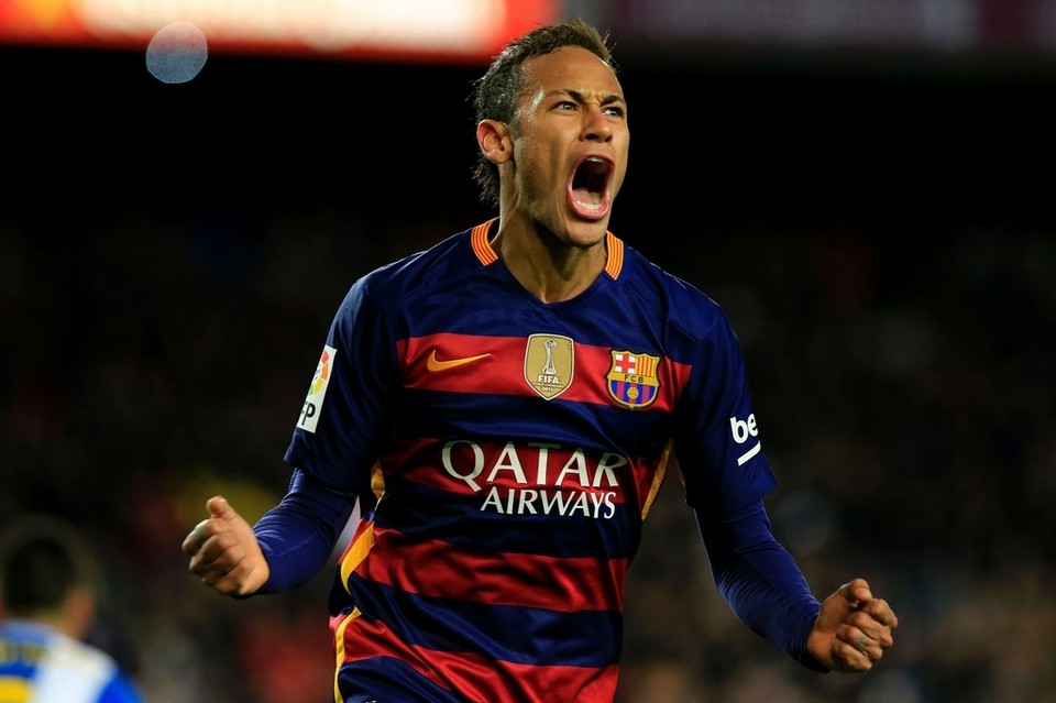 Neymar celebrating a goal for Barcelona in 2016