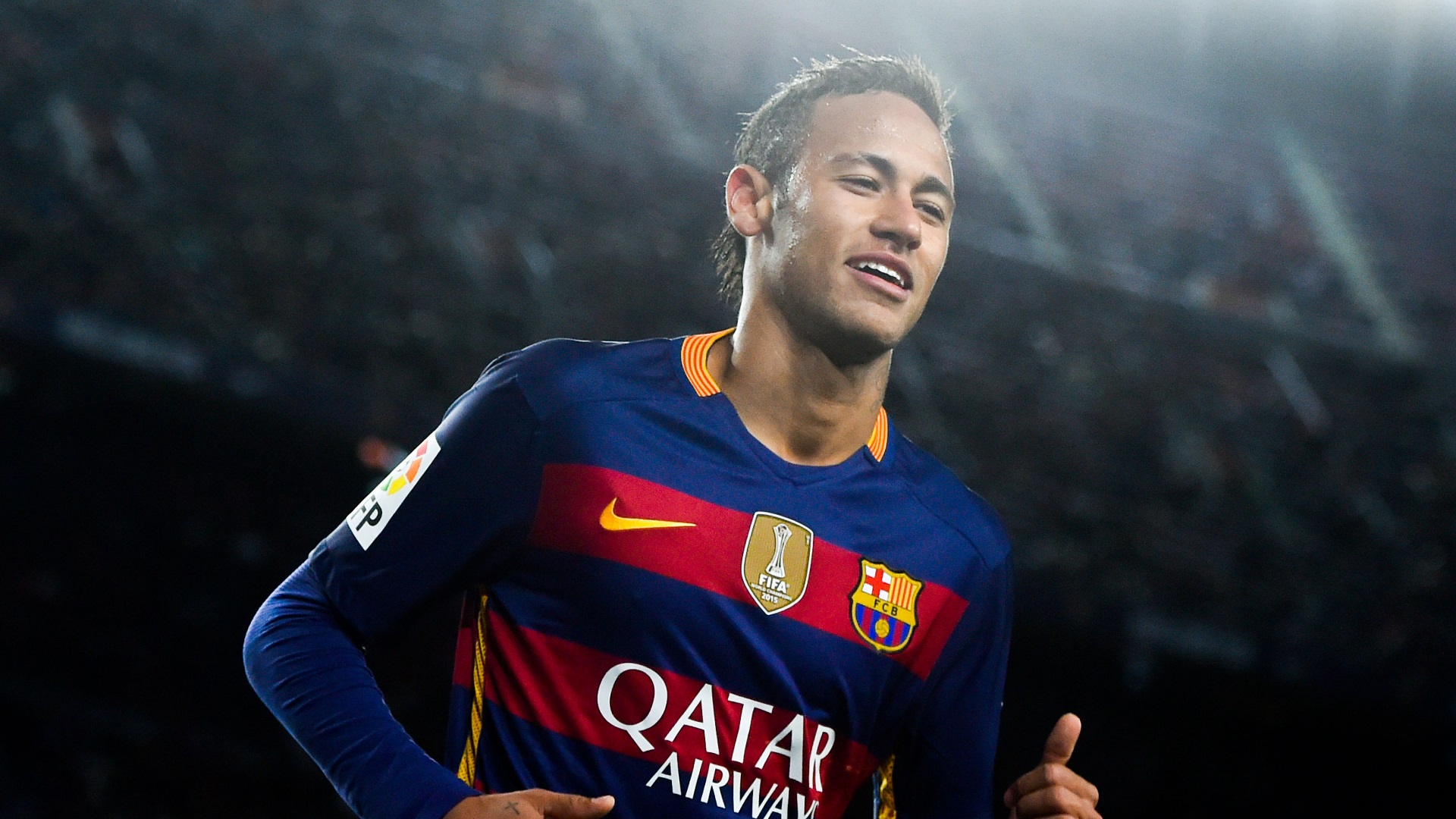 Neymar holding the Ballon d'Or