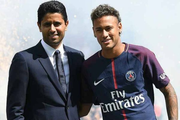 Nasser Al-Khelaifi and Neymar Jr in PSG