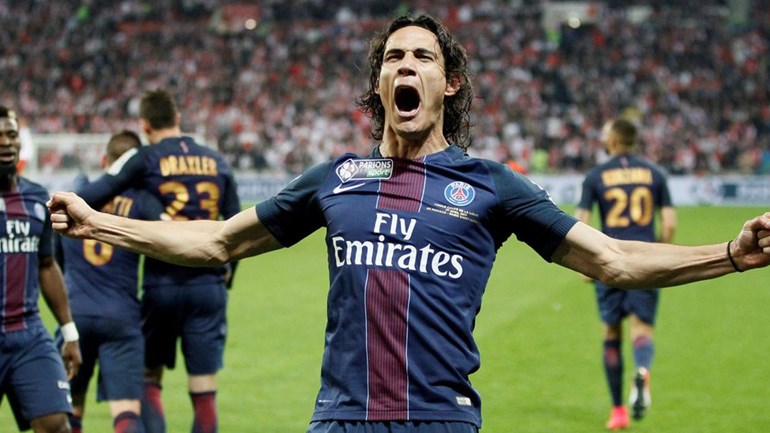 Cavani celebrating a goal for Paris-Saint Germain