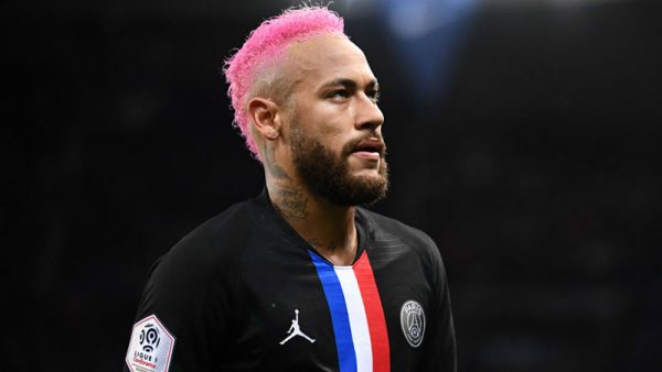 Neymar showing off his pink hair