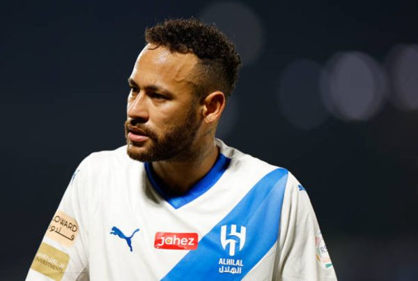 Neymar playing for Al Hilal in a white jersey