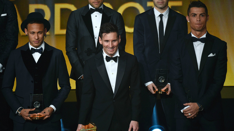 Neymar, Messi and Ronaldo at the FIFA Ballon d'Or