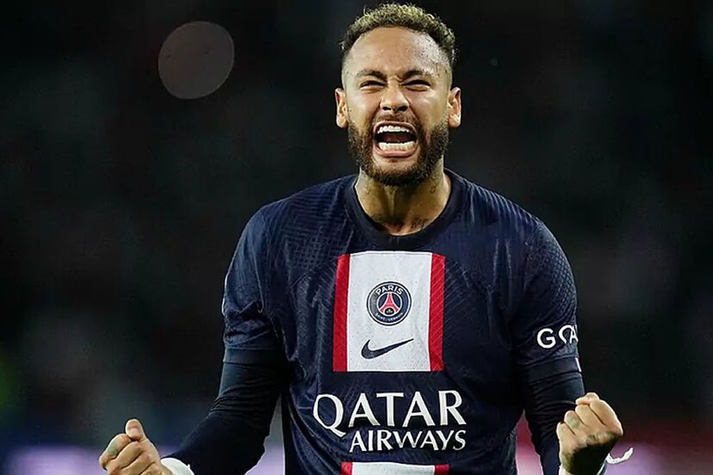 Neymar after scoring a goal in PSG