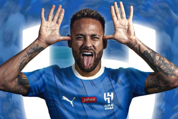 Neymar making the rabbit gesture