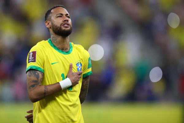 Neymar singing the National anthem for Brazil